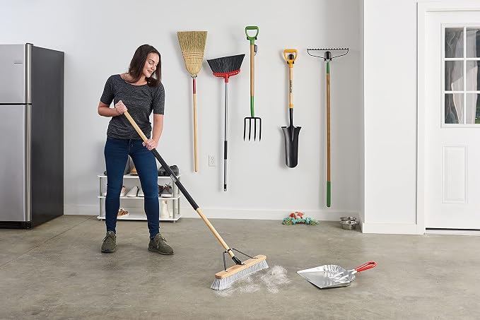 Harper 24 Inch Indoor Smooth-Surface Push Broom with Flagged Bristles for Sand, Saw Dust, Wood Shavings and Pet Hair in Garages, Warehouses, and Workshops