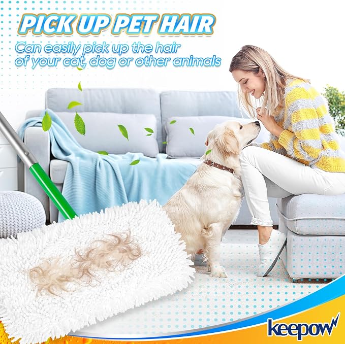 KEEPOW Reusable Microfiber Mop Pads Compatible with Swiffer Sweeper, 4 Pack | Dry Sweeping Cloths Microfiber Wet Mop Pads, Mop Replacement Sweeping Mopping pad Refills for Hardwood Surface Floor Cleaning