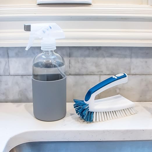 Unger Multi-Purpose Counter and Fixture Scrub Brush, Non-Slip Small Household Cleaning Supplies, Removes Dirt and Grime from Bathroom Sinks, Kitchen Countertops, and Faucets