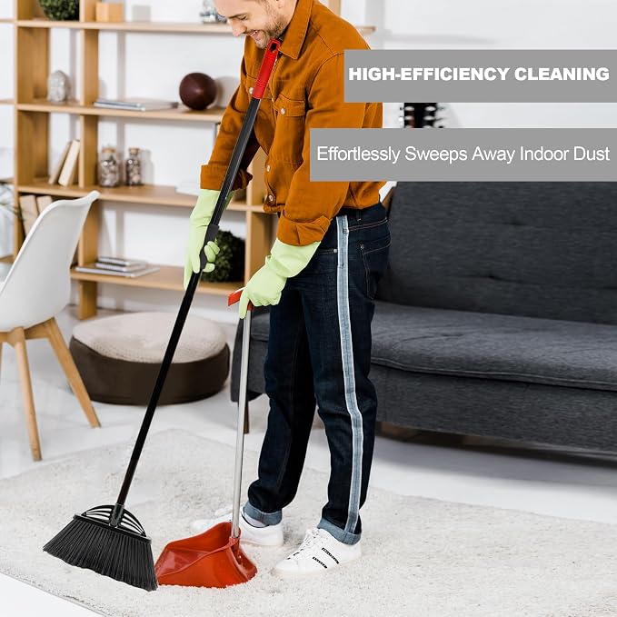 Four-Section Rod Long-Handled Broom,Heavy-Duty Broom, Angle Broom for Outdoor/Indoor（Black+Red）
