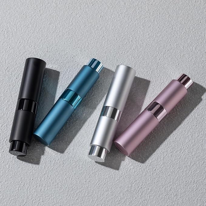 Lulupack Travel Perfume Bottle Refillable - Cologne Spray Atomizer Mini - Small Travel Size Sprayer Empty for Refill Sample Container - Portable Fragrance Decant Dispenser Men Women 8ml 4PCS Silver