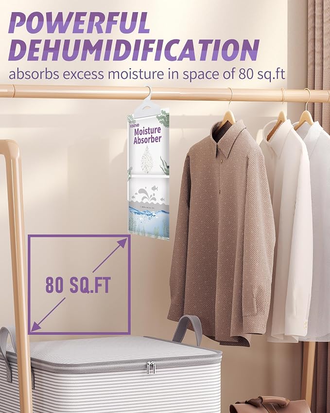 Ksend Moisture Absorbers 8 Packs - 9.8 oz Dehumidifier Bags, Portable Moisture Hanging Bags for Closet, Bathroom and Kitchen, Fragrance Free, 11.8'' x 6.3'' | Closet, Bathroom, Kitchen, Compact Hanging Bag, Odor Eliminator, Humidity Absorber, 9.8 OZ