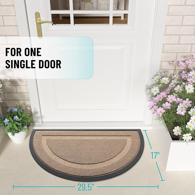 OLANLY Half Circle Front Door Mat Outside 29.5x17 All-Season Rubber Doormat | Mocha, Absorbent, Heavy-Duty, Stain and Fade Resistant, Waterproof Non-Slip Backing, Low-Profile Indoor Outdoor Entryway Mat