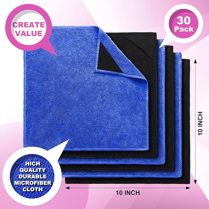Tudomro 30 Pcs Magnetic Microfiber Cleaning Cloth, Black, Blue | 10'' x 10'', Dry Erasers Bulk, Whiteboards Dry Erase Cloth, Cleaner Reusable, Home, Office,