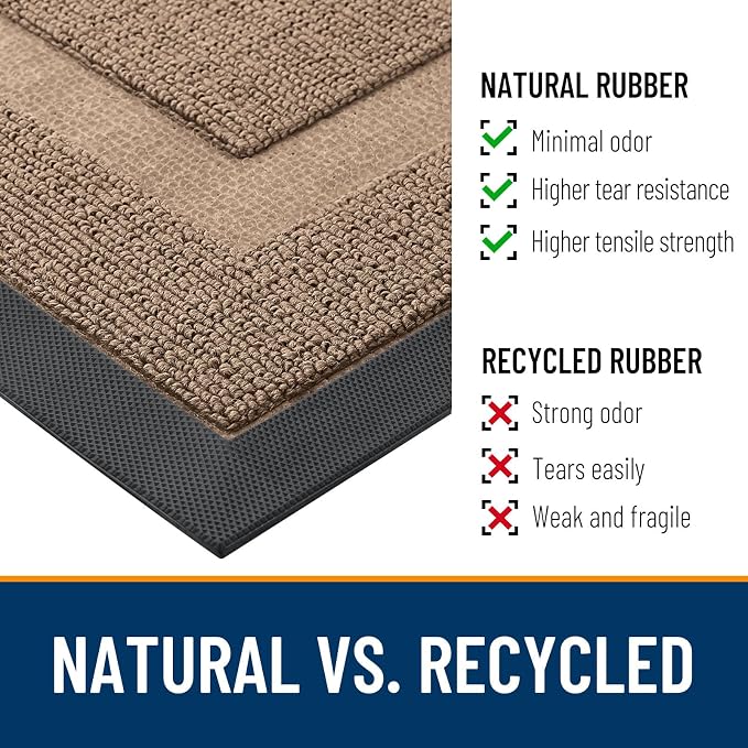 OLANLY Front Door Mat Outside 47x23, All-Season Heavy-Duty Rubber Doormat | Mocha, Absorbent, Stain and Fade Resistant, Waterproof Non-Slip Backing, Low-Profile Indoor Outdoor Floor Mat for Entryway