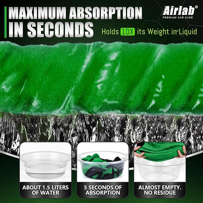 Microfiber Towels Cars Wash Drying Cleaning Cloth, Green & Grey | Thick Plush Auto Detailing Super Absorbent for Interior & Exterior Lint Free, Streak Free, 35 x 24 Inch, Pack of 2