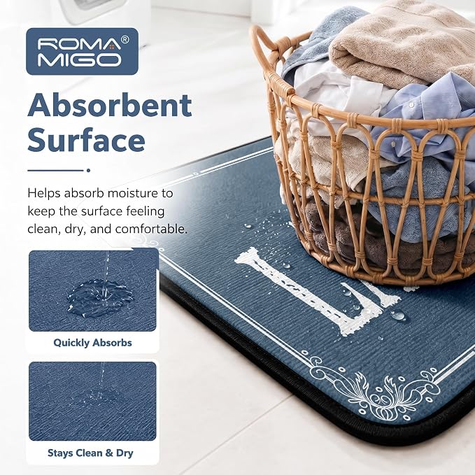 ROMAMIGO Laundry Room Rug Runner Non Slip Laundry Mats Mudroom Runner Farmhouse Kitchen Floor Mat Bathroom Laundry Room Decor Accessories(Blue, 20 X 47 inch)