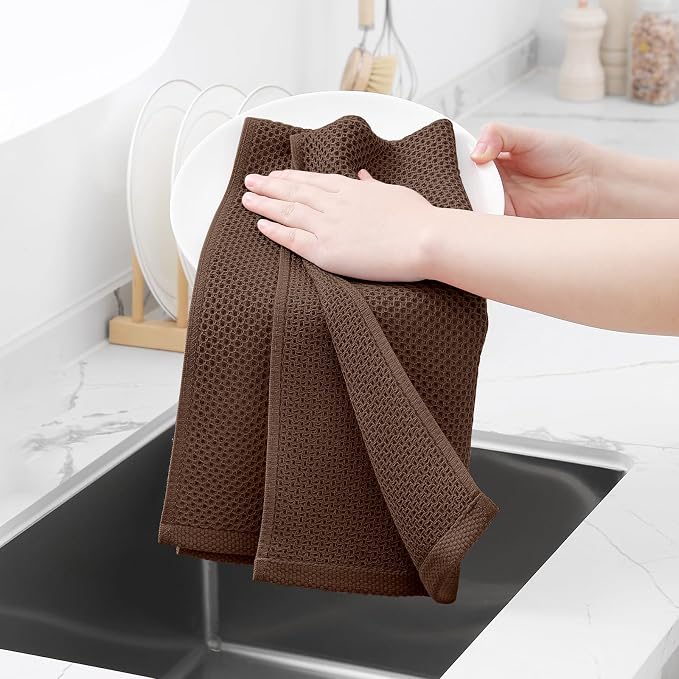 Homaxy 100% Cotton Waffle Weave Kitchen Dish Towels 12-Pack, Coffee | 13 x 28 Inches, Ultra Soft Absorbent Dish Towels, Quick Drying Cleaning Towels