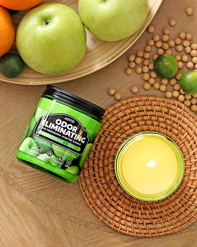 AOOVOO Green Apple Odor Eliminating Candle - 9 oz Soy Candles for Home | Eliminates 95% of Pet, Smoke, Food, and Other Smells Quickly, Non Toxic Air Freshing Candle, Up to 50 Hours Burn time