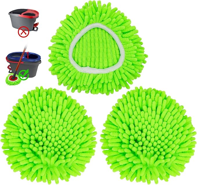 Mop Heads Replacements,Mop Replace Heads Compatible with Ocedar RinseClean 2-Tank Spin Mop,Reusable Mop Head for Wet/Dry,3 Pack Chenille&Microfiber Dust Mop Refills for Multi-Surface Floor Cleaning