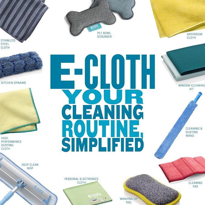 E-Cloth General Purpose Cleaning Cloth Kit, Reusable Cleaning Towel, 8 Pack | Cleaning Cloths for House, Versatile Use for Glasses, Windows, Mirrors, Cars, Cameras, Cleans with Water, Alaskan Blue