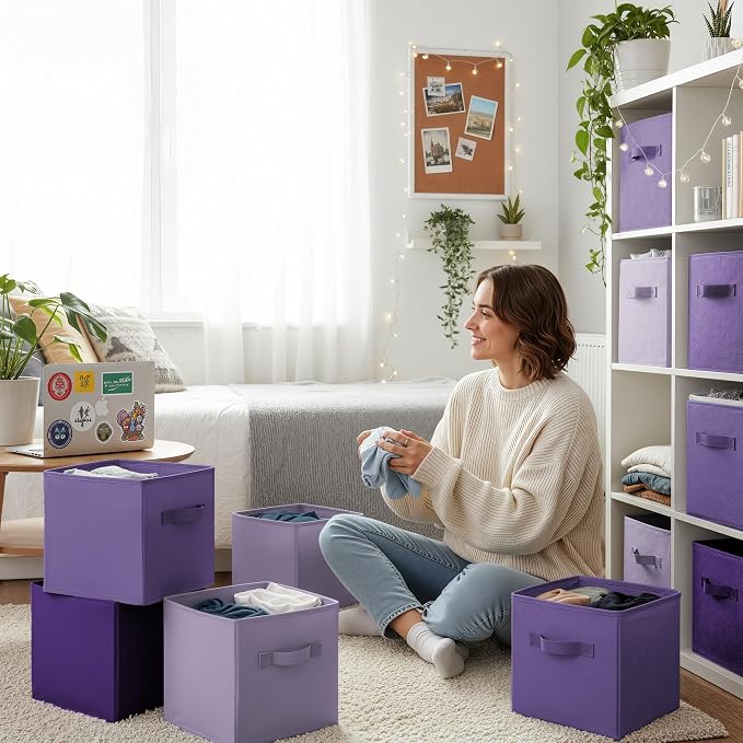 GRANNY SAYS 11x11 Cube Storage, 8-Pack Fabric Storage Bins, Purple Gradient | Collapsible Storage Boxes with Thickened Base Plate, Sturdy Handles, Decorative Baskets for Shelves, Closet