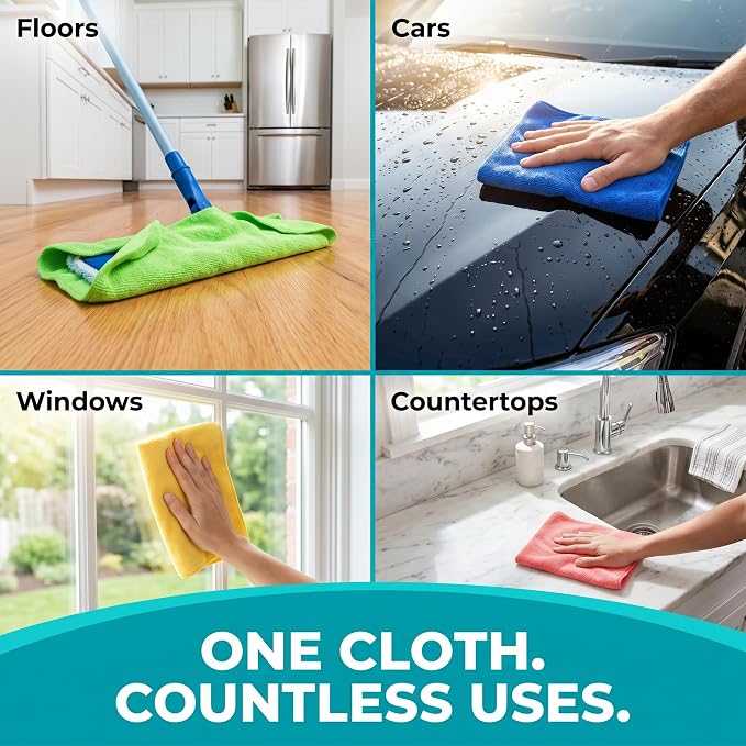 HELOMOR 3 Extra Large Microfiber Cleaning Cloths, 30"x18" Floor Towels for Squeegee Mop, Reusable Multi-Purpose Cleaning Rags for House, Kitchen, Car & Windows, Highly Absorbent, Lint-Free