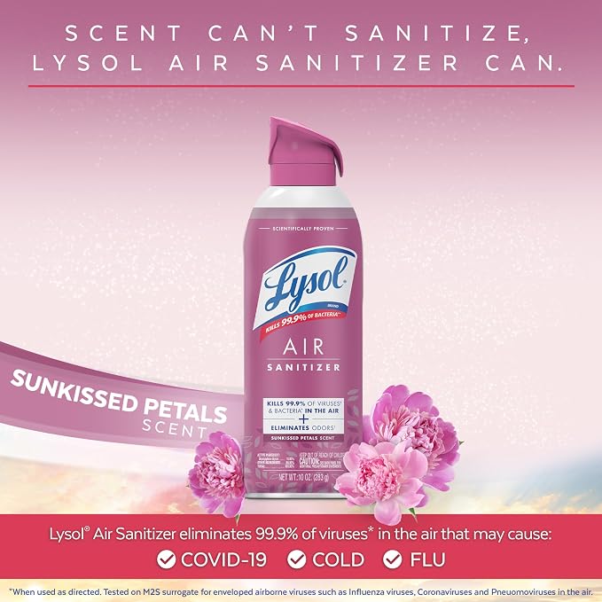 Lysol Air Sanitizer Spray, Air Freshener Alternative, Sunkissed Petals 3-Pk | Lysol Scented Air Sanitizing Room Spray, Bacterial Odor Eliminator, Home, Office, Classroom, Toilet, & Bathroom Spray, 10 oz