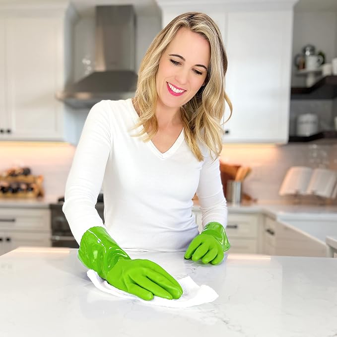 Ultimate Rubber Household PVC Gloves with Comfortable Cotton Lining, Anti-Slip surface, Kitchen Dishwashing, Extra Thickness, Kitchen Cleaning, Working, Painting, PetCare (X-Large, Green)