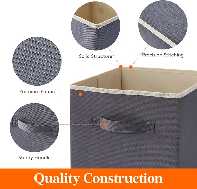 Lifewit Storage Cubes, 11 Inch Organizer Bins, 18L Gray, 6 Packs | Foldable Decorative Fabric Storage Baskets for Organizing Home Organizers with Handles for Shelves, Closet