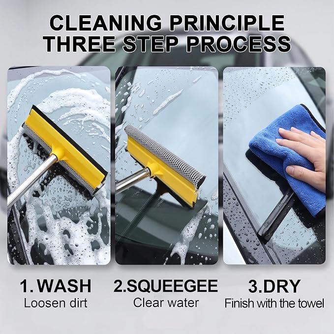 Window Cleaning Kit with 10L Collapsible Bucket | Includes a 56-inch windshield squeegee for car, home and outdoor window cleaning