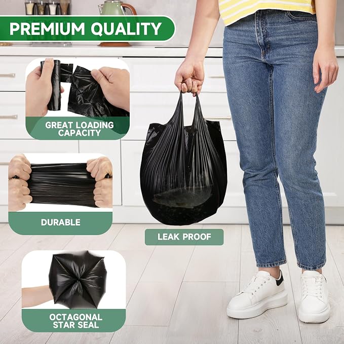 2.6 Gallon Small Black Bathroom Trash-Bags - Compostable Mini Garbage Bags With Handle 100 Count Biodegradable Little Waste Basket Kitchen Office Car Unscented Tiny Liners Strong Thick Chenyucheng