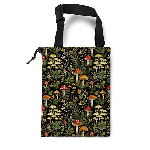 Cottagecore Mushroom Car Trash Bag Hanging for Back Seat | Rustic Forest Plant Floral Canvas Drawstring Car Garbage Bag with Adjustable Buckle Vehicle Trash Can