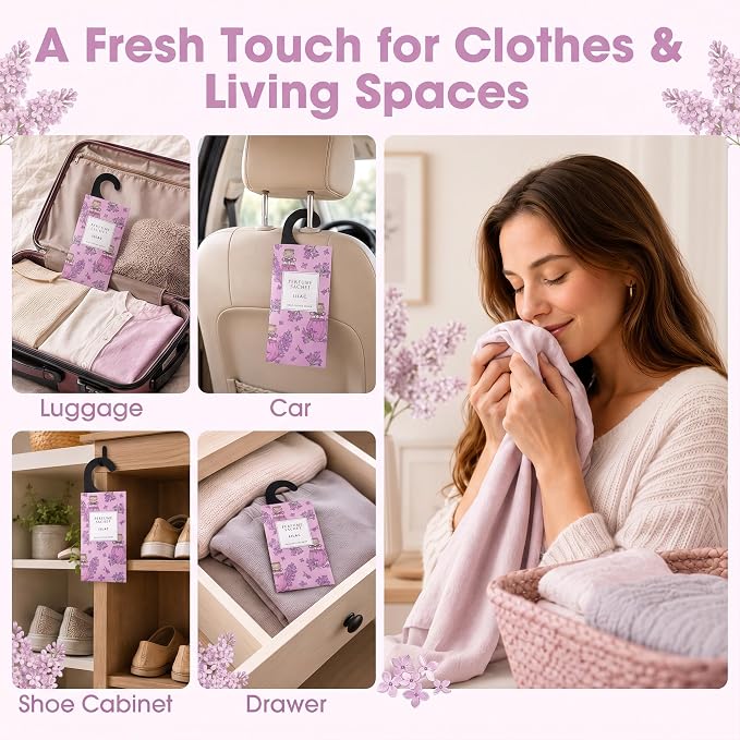 Large 12 Packs Lilac Hanging Scented Sachets Long-Lasting Closet Deodorizer Air Freshener Fabric Refresher Odor Eliminator for Drawer Home Fragrance Gift Set