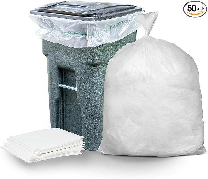 Plasticplace 64-65 Gallon Trash Can Liners for Toter │ 1.5 Mil │ Clear Heavy Duty Garbage Bags │ 50” X 60” (50Count) (W65LDCTL)