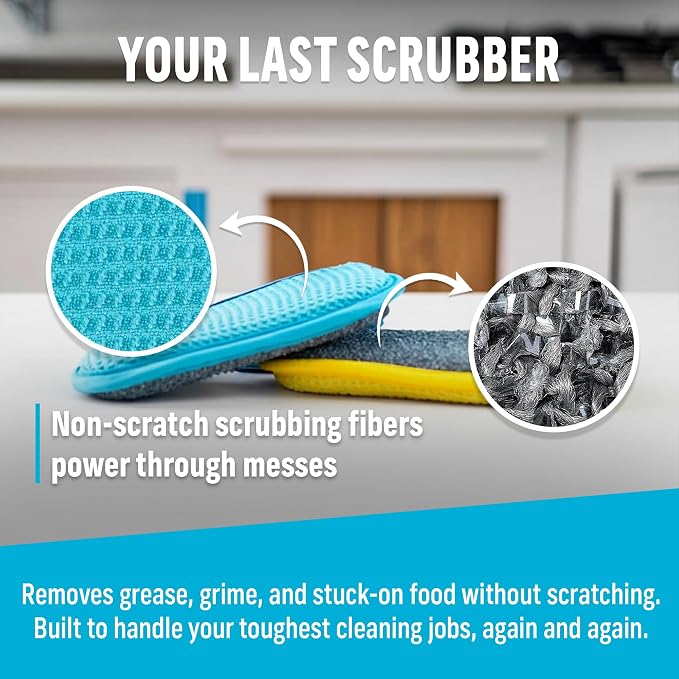 E-Cloth Washing Up Pad, Premium Microfiber Non-Scratch Kitchen Dish Scrubber Sponge, Ideal for Dish, Sink and Countertop Cleaning, 100 Wash Guarantee, Yellow, 2 Pack