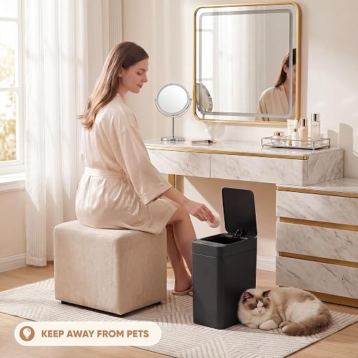 Furmax 2.5 Gal Bathroom Trash Cans with Lid, Touchless Motion Sensor 2 Pack | Small Smart Wastebaskets Waterproof Plastic Garbage Cans for Office, Kitchen