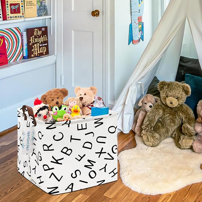 Square Storage Baskets Children Shelves Gift Toy Organizer Room Alphabet | Laundry Hamper Collapse Canvas with Handles for Organizing Home Kitchen Children Toys Office Closet Shelf