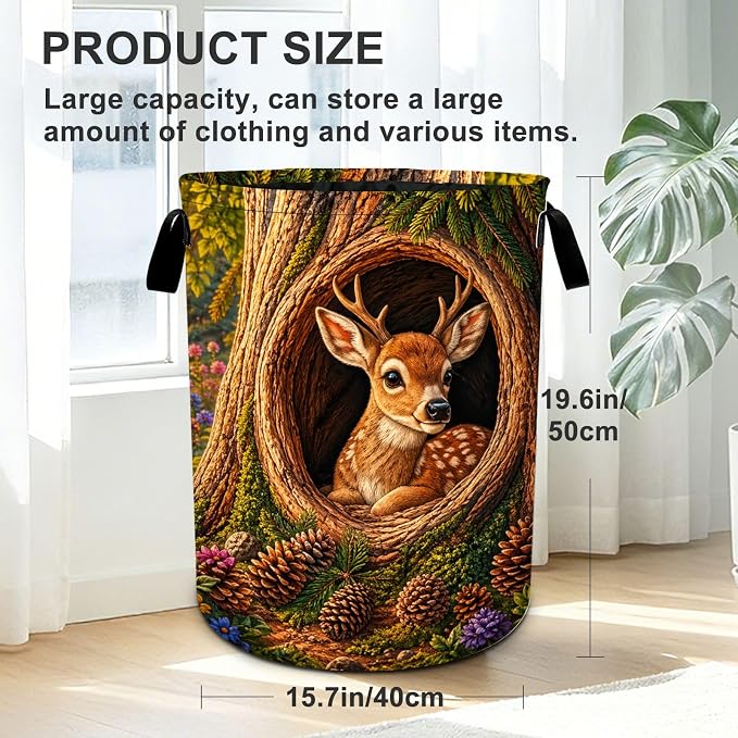 Deer Laundry Basket Foldable Oxford Laundry Hamper With Handle For Room Bathroom Bedroom