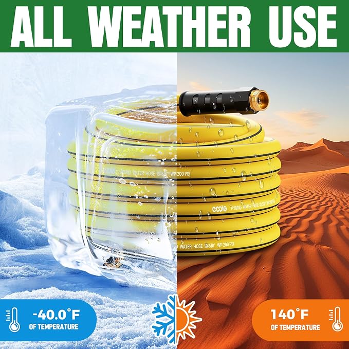Heavy Duty Garden Hose 75ft, NON-EXPANDABLE Flexible Water Hose, Kink Resistant Lightweight Hybrid Hose, Leakproof Hose Male to Female Fittings
