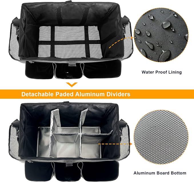 Large Cleaning Caddy Bag, Wearable Cleaning Supplies Organizer with Shoulder and Waist Straps, Multiple Compartments Tool Organizer with Detachable Divider for Cleaners (Black)