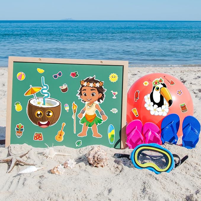 24 Sheets Tiki Make a Face Sticker, Make Your Own Tropical Hawaii Mix and Match Stickers Summer Stickers for Boy Girls Home School Classroom Crafts Activities Summer Party Favors