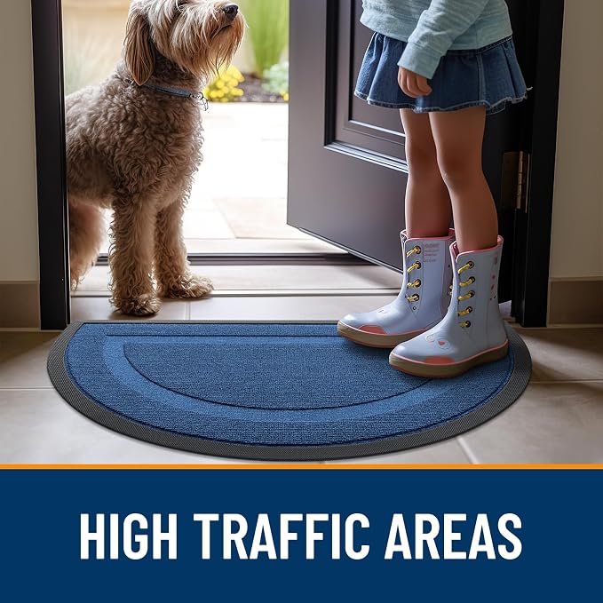 OLANLY Half Circle Front Door Mat Outside 71x23 All-Season Rubber Doormat | Navy Blue, Absorbent, Heavy-Duty, Stain Fade Resistant, Waterproof Non-Slip Backing, Low-Profile Indoor Outdoor Entryway Mat