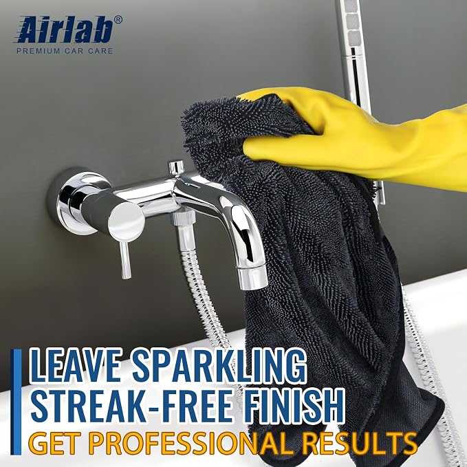 Airlab Microfiber Towels Cars Wash Drying Cleaning Cloth, Grey-Black | Thick Plush Auto Detailing Super Absorbent for Interior & Exterior Lint Free, Streak Free, 35 x 24 Inch, Pack of 1