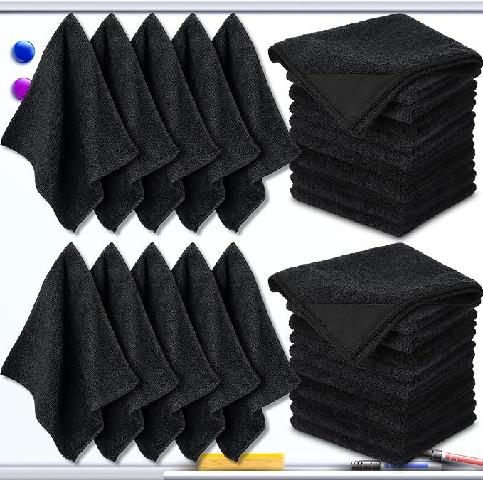Tudomro 30 Pcs Magnetic Microfiber Cleaning Cloth, Black | 10'' x 10'', Dry Erasers Bulk, Whiteboards Dry Erase Cloth, Cleaner Reusable, Home, Office,