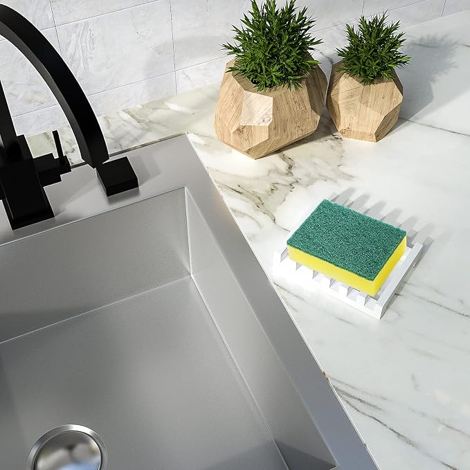 Topsky 2Pcs Soap Dish Holder, Non-Slip Bathroom Accessories Silicone Soap Case Saver, Sink Deck Bathtub Shower Dish Soap Drainer, Silicone Holder for Soap, Sponges, Scrubber (White)