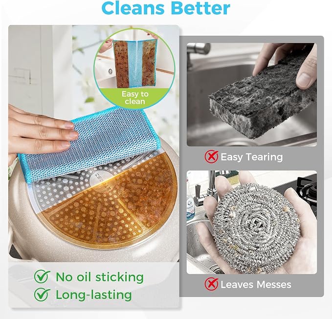 AIDEA Non Scratch Wire Dishcloth 24PK, Dish Cloths for Washing Dishes 7"×8" | Upgraded Wire Dishwashing Rag, Dual Sided,Stainless Steel Wipes, Cleaning Pads Steel Scrubber for Cookware, Sinks, Stove Tops