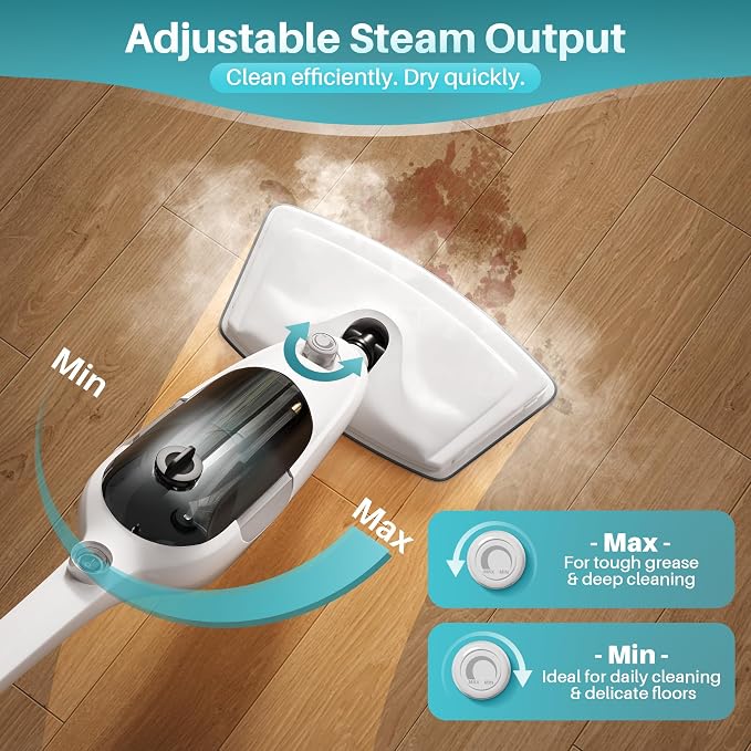 JOYMOOP Steam Mop & Handheld Steam Cleaner, 1100W Electric Steam Cleaner for Home, Fast Heat 20s, Adjustable Steam, Detachable Water Tank, 11 Accessories for Floors, Windows, Clothes