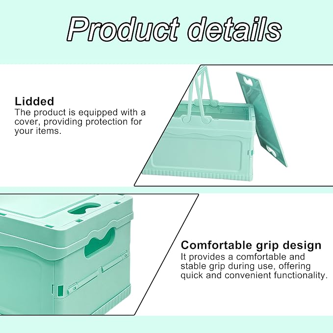 Foldable Small Plastic Baskets with Lids and Handles for Organizing,Collapsible Storage Crates, Stackable Bins for Home Kitchen Bedroom Bathroom Office (Blue, 12 * 8 * 7)