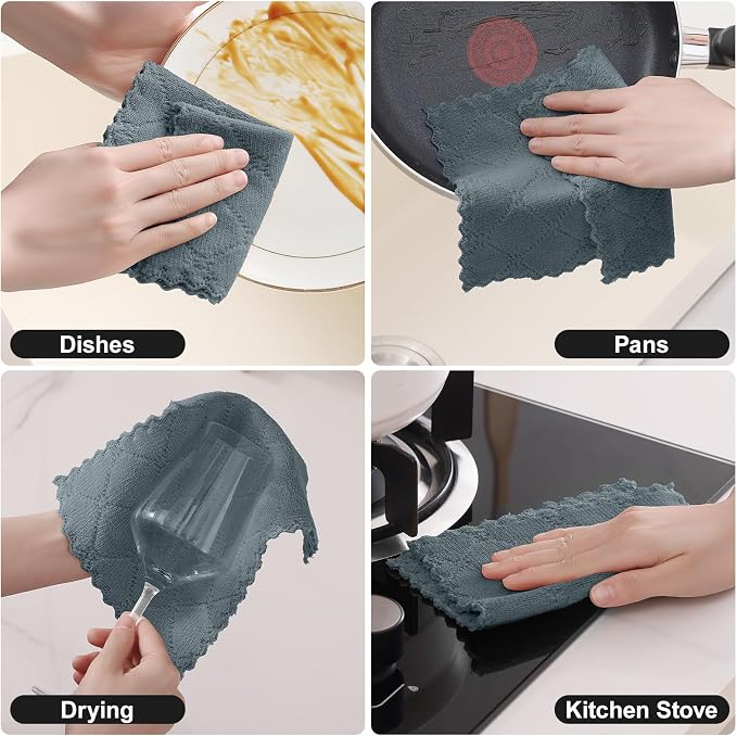 Homaxy Super Soft 18 Pack Coral Velvet Dish Cloths, 7" x 9", Dark Grey | Ultra-Absorbent Dishcloths, No Lint, Nonstick Oil, Fast Drying, Microfiber Cleaning Cloth