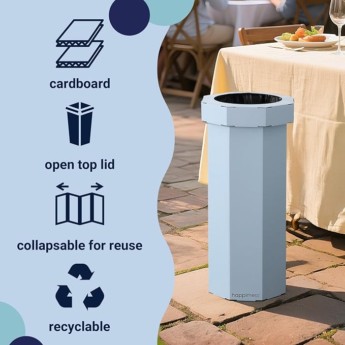 happimess Fleur 25 Gal Trash Can Bin, Tide Pool Blue, Set of 2 | Event Recycling, Traditional Classic Disposable Corrugated Cardboard, 32" Height, 16" Width, 16" Depth