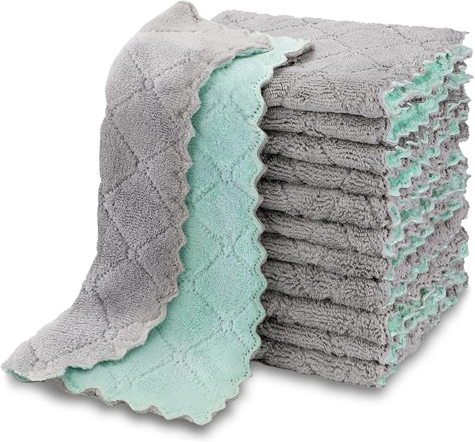 AIDEA Kitchen Dishcloths, 12 PK Absorbent Dish Towels Coral Fleece 6"x10.4" | Reusable Microfiber Cleaning Cloth No Odor No Pilling, Fast Drying Kitchen Towels, Multi Purpose Dish Rags for Washing Dishes