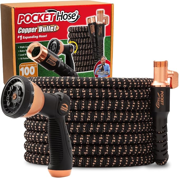 Pocket Hose 100 FT Copper Bullet Hose, 10-Pattern, 650psi