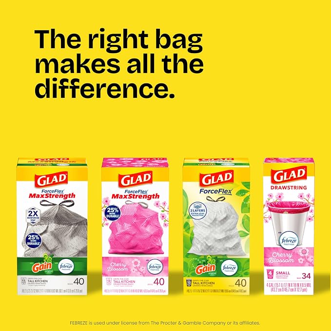 Glad ForceFlex Tall Kitchen Trash Bags, 13 Gal, Gain Moonlight Breeze, 100 Ct (Package May Vary)