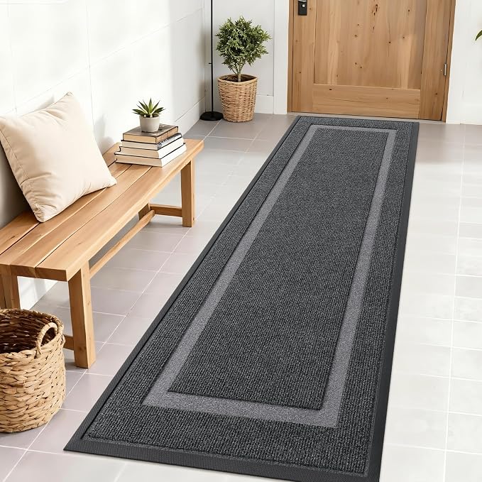 OLANLY Front Door Mat Outside 71x23, All-Season Heavy-Duty Rubber Doormat | Grey, Absorbent, Stain and Fade Resistant, Waterproof Non-Slip Backing, Low-Profile Indoor Outdoor Floor Mat for Entryway