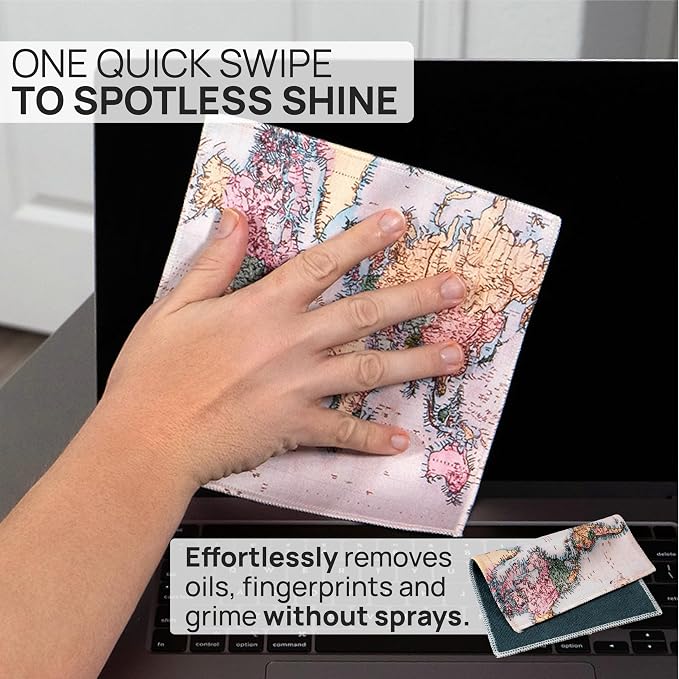 Microfiber Wholesale Quick Cloth Glasses Cleaning Cloths 8x8 World Map | 1-Pack with Case | Double-Sided Lens Cleaner for Eyeglasses, Camera & Screens | Reusable Microfiber Glass Polishing Cloths
