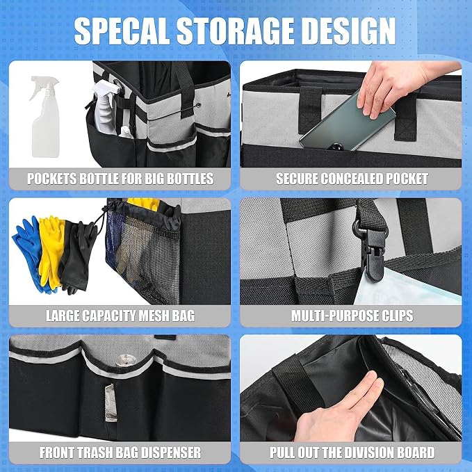 ZJchao Cleaning Supplies Organizer Bag with Shoulder Strap, Portable Cleaning Caddy Backpack, Water proof Tool Storage Tote for Housekeeping, Janitorial Supplies, Home (Grey)