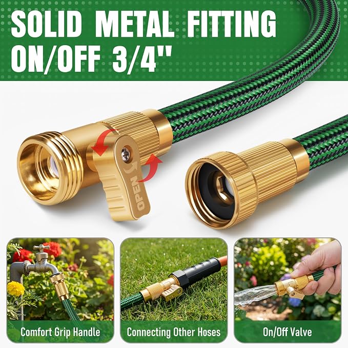 NON-EXPANDABLE Garden Hose 50 ft, Heavy Duty Flexible Water Hose, Kink Resistant Lightweight Hybrid Hose with Durable Fabric Skin, Leakproof Hose Male to Female Fittings