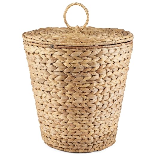 84ECO 3 Gallon Wicker Trash Can with Liner and Lid - Rattan Trash Can - Wicker Waste Basket for Bathroom, Bedroom, Kitchen, Living Room
