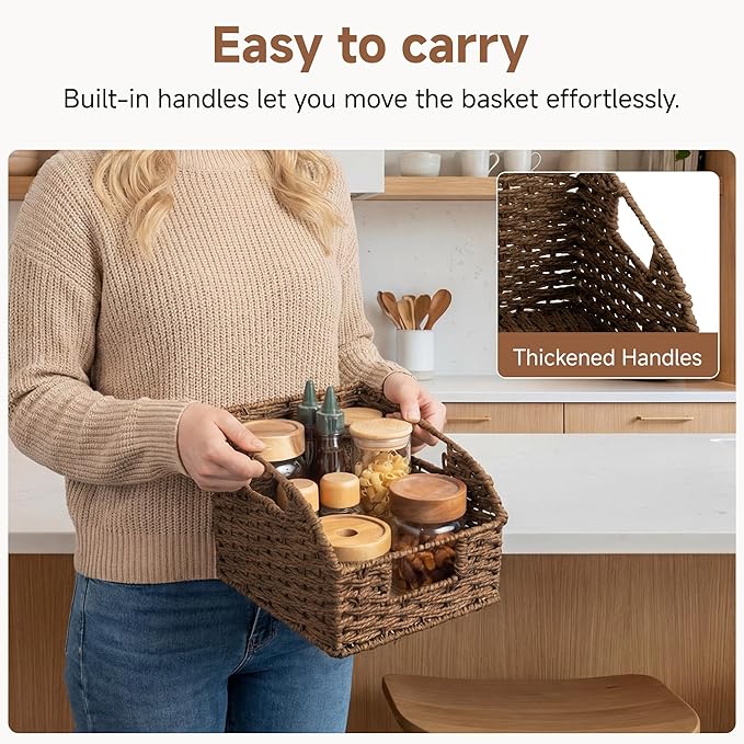 StorageWorks Wicker Baskets for Organizing,Brown Baskets for Storage,2-Pack | Round Paper Rope Pantry Organizers and Storage,Handwoven Wicker Storage Baskets for Shelves,Brown Baskets,Brown Wicker Basket